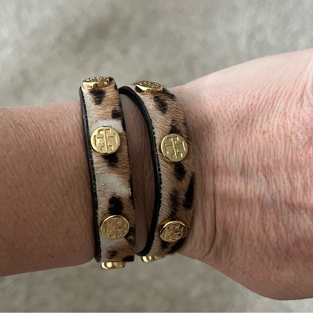 Tory Burch calf hair wrap bracelet leopard